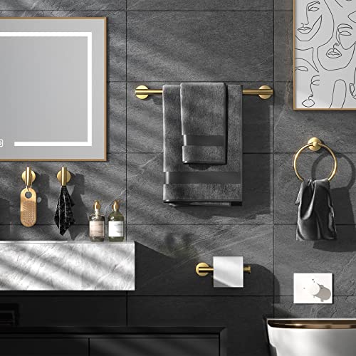 Hinmood Bathroom Hardware Set Brushed Gold, 10pcs Towel Bar Set Including 2pcs16 inch Towel Bars, Toilet Paper Holders, Towel Rings and 4pcs Robe Towel Hooks - Image 2