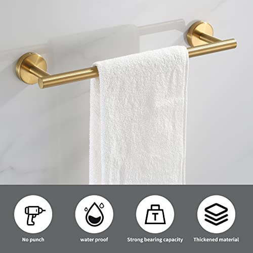 Hinmood Bathroom Hardware Set Brushed Gold, 10pcs Towel Bar Set Including 2pcs16 inch Towel Bars, Toilet Paper Holders, Towel Rings and 4pcs Robe Towel Hooks - Image 5