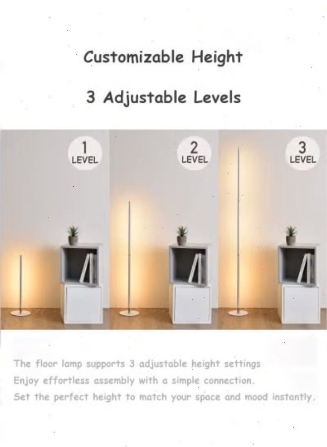 Floor Lamp LED Modern Standing Reading Light, Height 3 Levels & Rotatable, 3 Color & Stepless Brightness Dimmer for Living Room Corner Lamp, Office Task Light, White - Image 3