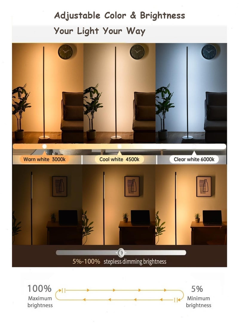 Floor Lamp LED Modern Standing Reading Light, Height 3 Levels & Rotatable, 3 Color & Stepless Brightness Dimmer for Living Room Corner Lamp, Office Task Light, White - Image 4