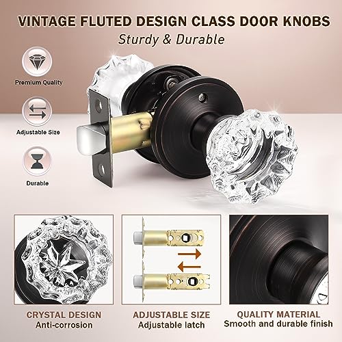 KNOBWELL 5 Pack Privacy Crystal Door Knobs Interior, Clear Indoor Glass Door Knobs with Lock for Bedroom and Bathroom, Keyless Glass Door Locks in Round Oil Rubbed Bronze Plate - Image 5