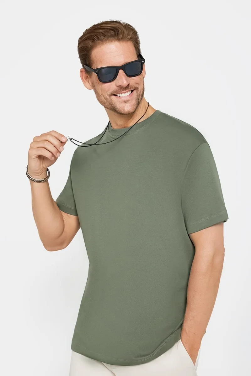 تودورس Relax Fit Comfortable Cut Cotton Soft Textured Basic Crew Neck Khaki T-Shirt