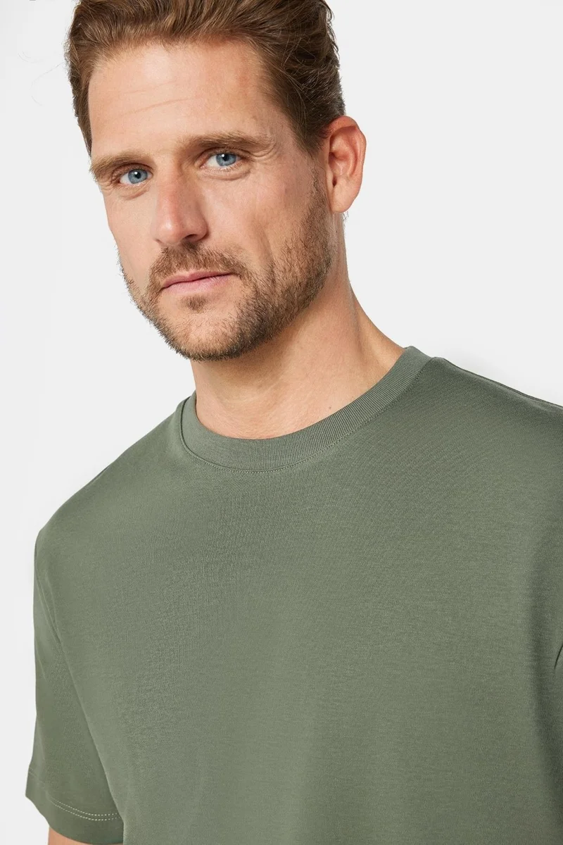 تودورس Relax Fit Comfortable Cut Cotton Soft Textured Basic Crew Neck Khaki T-Shirt