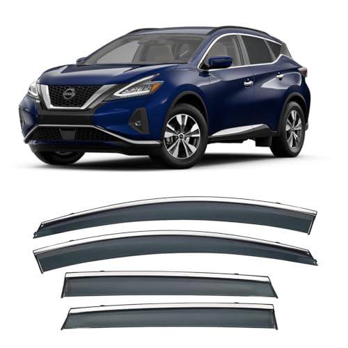 Vesul Compatible with Nissan Murano 20152024 S SV SL Platinum Clip on Rain Guards AntiRain Window Visors with Tape 304 Stainless Steel TrimNoise ReductionAllWeather Protection Outside Channel
