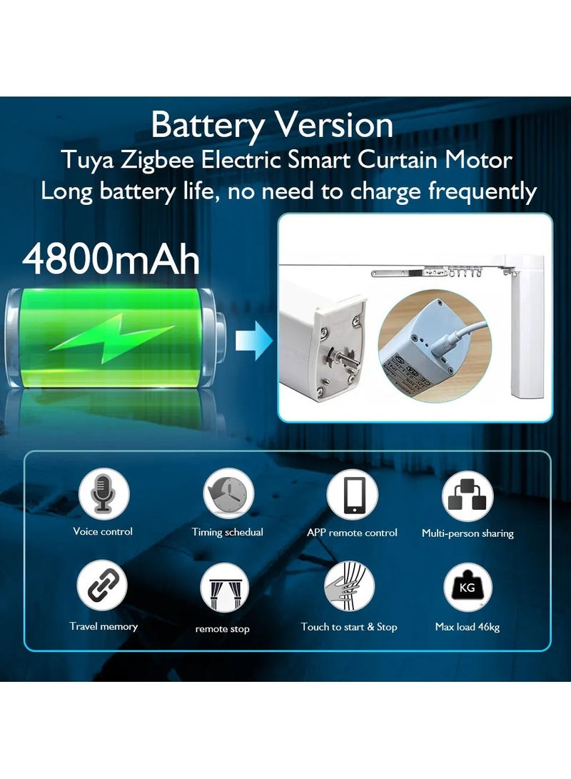 6th Generation Tuya ZigBee Battery Smart Curtains Motor With Remote USB Type with Fast Charge Electric Curtain for Window Alexa