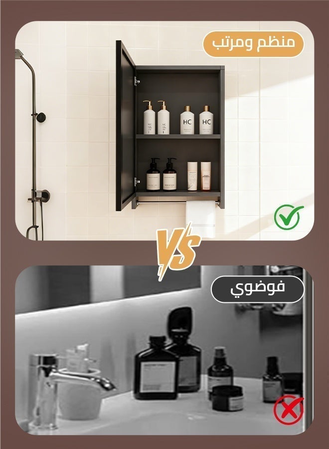 sharpdo-Wall-Mounted Mirror , Bathroom mirror Cabinet with Towel Rack (50×70×10cm) - Space Aluminum Waterproof Storage Mirror - Image 2