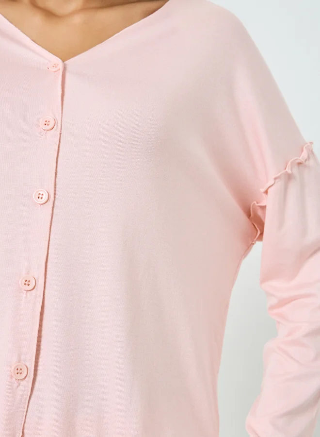 Styli  Modal Long Sleeve Shirt and Pocket Pyjama Set for Women | Best Price UAE