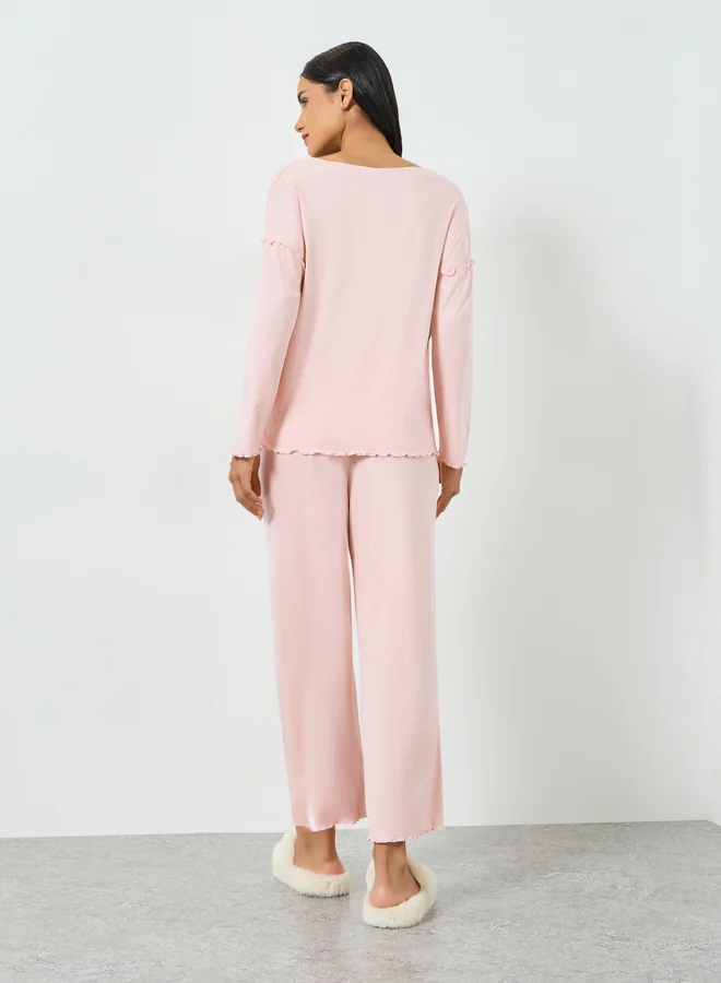 Styli  Modal Long Sleeve Shirt and Pocket Pyjama Set for Women | Best Price UAE
