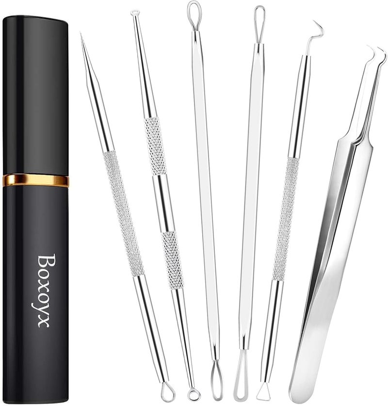 Boxoyx Pimple Popper Tool Kit - 6 Pcs Blackhead Remover Comedone Extractor Tool Kit with Metal Case for Quick and Easy Removal of Pimples, Blackheads, Zit Removing, Forehead, Facial and Nose(Silver) - Image 1