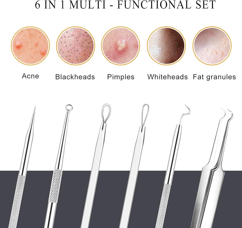 Boxoyx Pimple Popper Tool Kit - 6 Pcs Blackhead Remover Comedone Extractor Tool Kit with Metal Case for Quick and Easy Removal of Pimples, Blackheads, Zit Removing, Forehead, Facial and Nose(Silver) - Image 2