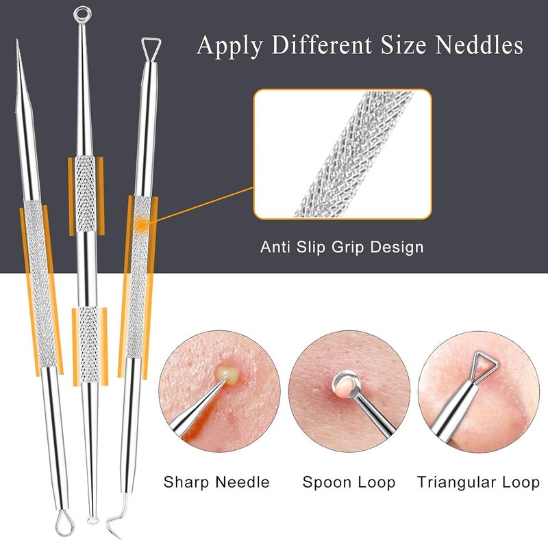 Boxoyx Pimple Popper Tool Kit - 6 Pcs Blackhead Remover Comedone Extractor Tool Kit with Metal Case for Quick and Easy Removal of Pimples, Blackheads, Zit Removing, Forehead, Facial and Nose(Silver) - Image 4