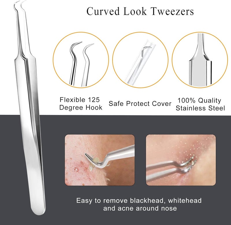 Boxoyx Pimple Popper Tool Kit - 6 Pcs Blackhead Remover Comedone Extractor Tool Kit with Metal Case for Quick and Easy Removal of Pimples, Blackheads, Zit Removing, Forehead, Facial and Nose(Silver) - Image 5