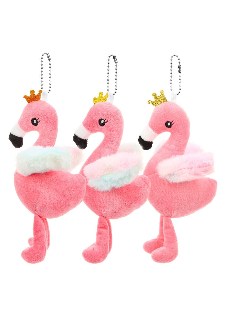 KASTWAVE 3Pcs Plush Flamingo Keychains with Glitter Crown Stuffed Animal Pendant Backpack Bag Hanging Keychain Flamingo Party Favors Pink - Image 1