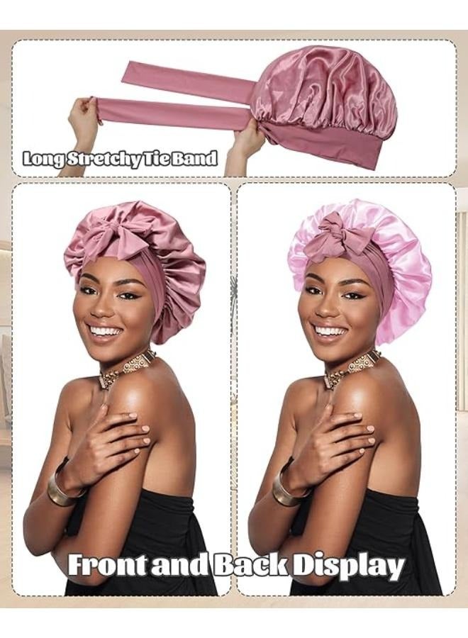 Generic Satin Bonnet Silk Bonnet for Sleeping Silk Sleep Cap Double Layer Hair Bonnet with Elastic Tie Band for Curly Hair Night Cap - Image 3