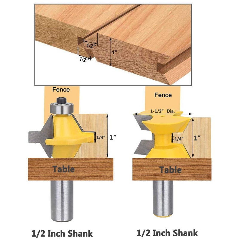 Yakamoz 2Pcs Matched 1/2" Shank Tongue and Groove Router Bit Set 120 Degree Woodworking Groove Chisel Cutter Tool - Image 2