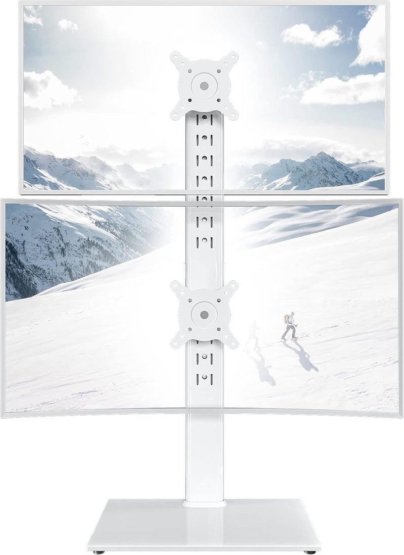 Hemudu Dual Monitor Stand - Vertical Stack Screen Free-Standing Monitor Riser Fits Two 13 to 34 Inch Screen with Swivel, Tilt, Height Adjustable, Holds One (1) Screen up to 44Lbs HT05W-002 White - Image 1