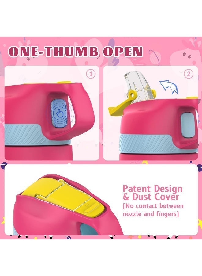 FjBottle Kids Stainless Steel Water Bottles with Straw, 12 oz Leak Proof Insulated Water Bottle Double Wall Keep Hot Cold Drinks Thermos Toddler Bottle with Handle BPA-Free for School - Image 2