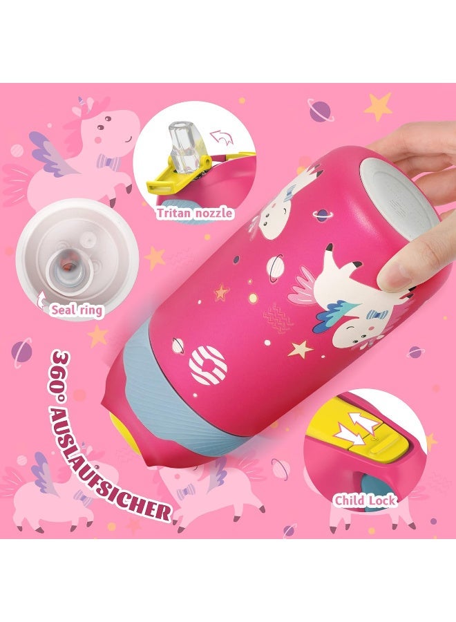 FjBottle Kids Stainless Steel Water Bottles with Straw, 12 oz Leak Proof Insulated Water Bottle Double Wall Keep Hot Cold Drinks Thermos Toddler Bottle with Handle BPA-Free for School - Image 3