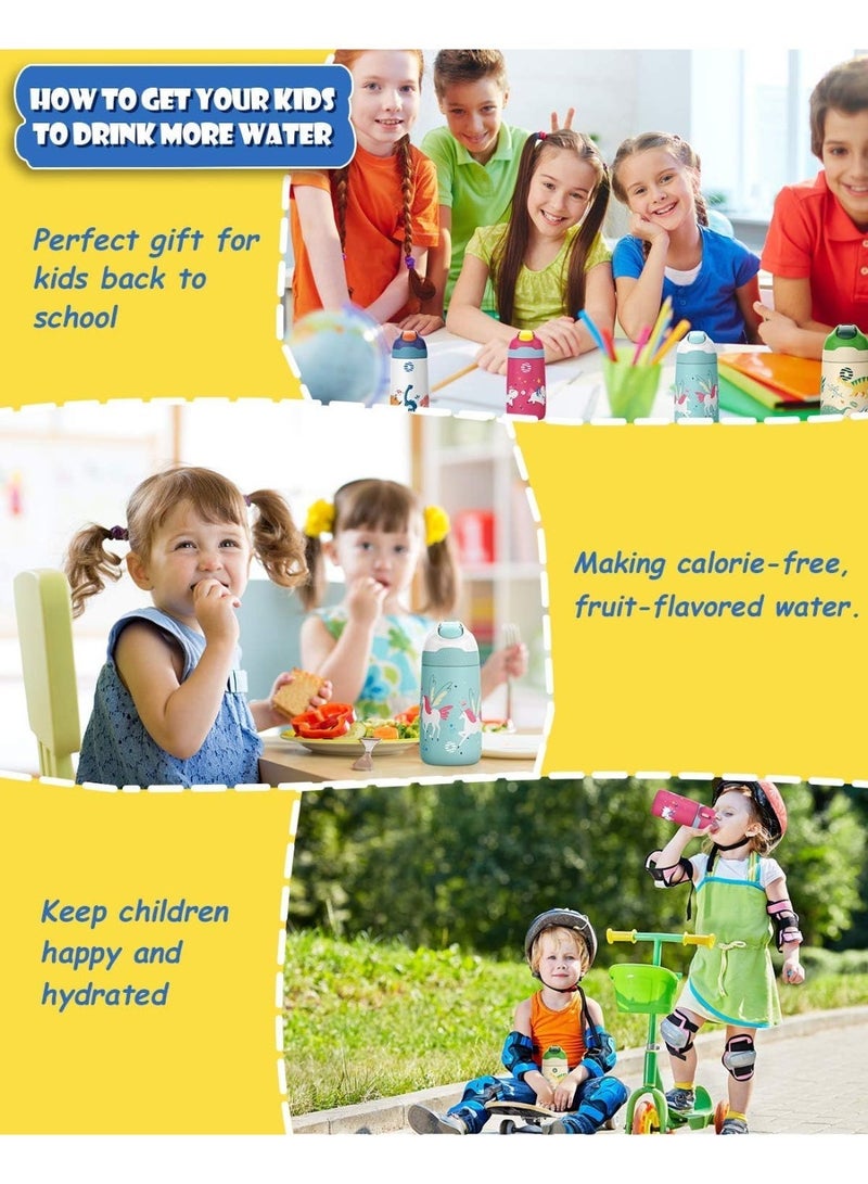 FjBottle Kids Stainless Steel Water Bottles with Straw, 12 oz Leak Proof Insulated Water Bottle Double Wall Keep Hot Cold Drinks Thermos Toddler Bottle with Handle BPA-Free for School - Image 5