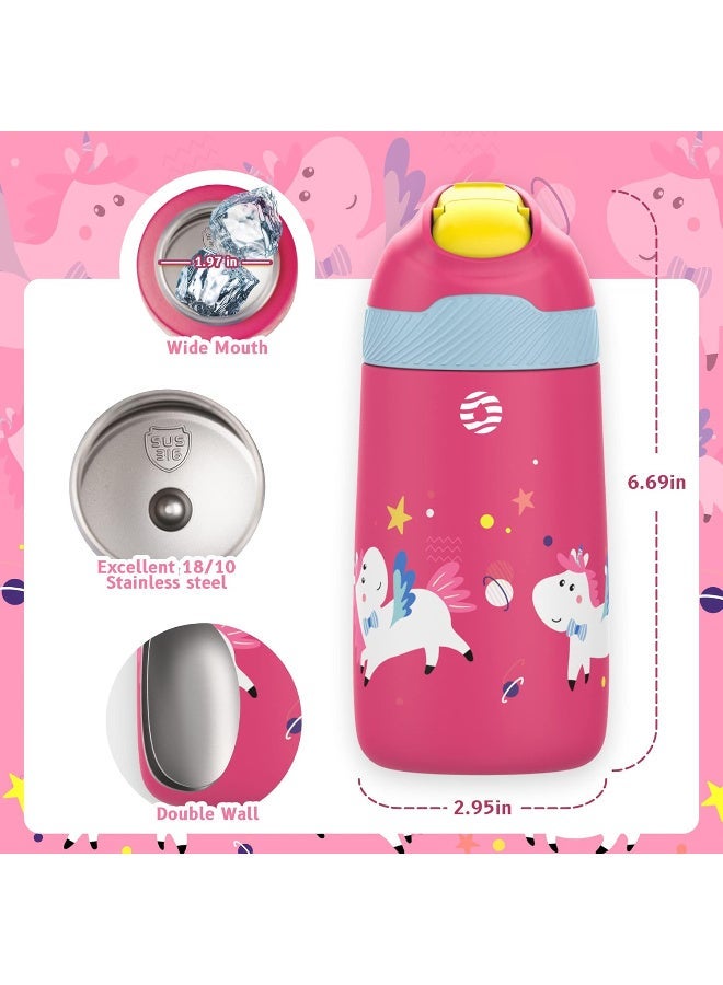 FjBottle Kids Stainless Steel Water Bottles with Straw, 12 oz Leak Proof Insulated Water Bottle Double Wall Keep Hot Cold Drinks Thermos Toddler Bottle with Handle BPA-Free for School - Image 4