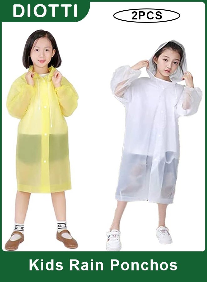 ديوتي قطعتان من بونشو المطر للأطفال، معاطف مطر قابلة لإعادة الاستخدام من مادة إي في إيه مع قلنسوة وأزرار للأولاد والبنات، أغطية مطر خفيفة الوزن ومقاومة للماء للسفر والمشي لمسافات طويلة والأنشطة الخارجية. - Image 1