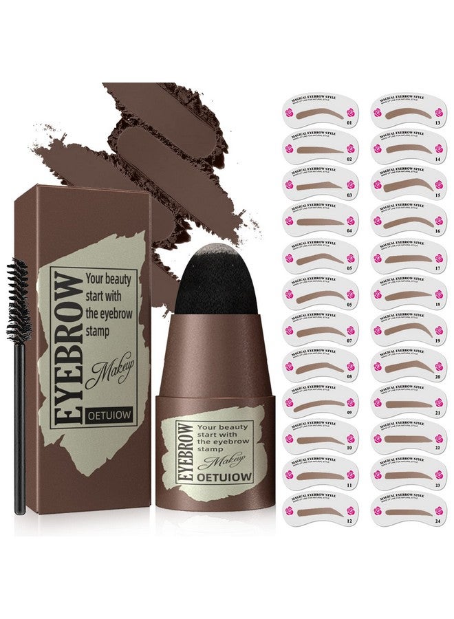 OETUIOW Eyebrow Stamp Stencil Kit One Step Eye Brow Stencil Kit With 24 Reusable Thin & Thick Eyebrow Stencils Long Lasting Waterproof & Smudge Proof Brow Stamp Kit For Perfect Eye Makeup Black Brown - Image 1