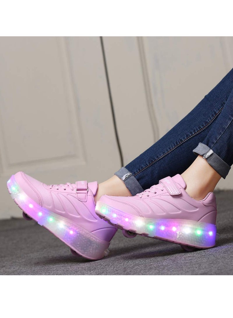 Loquat Roller Skates Shoes Light Shoes Girls Boys Double Roller Shoes Kids Outdoor Luminous Shoes for Kids - Pink - Image 3