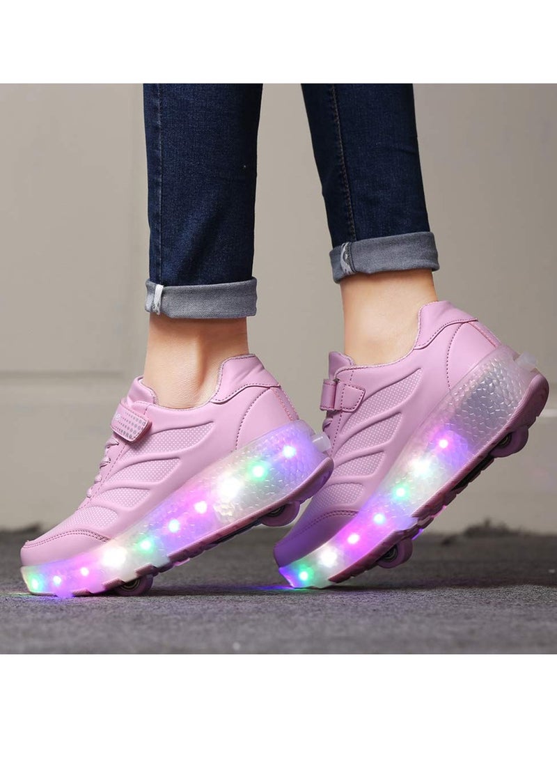 Loquat Roller Skates Shoes Light Shoes Girls Boys Double Roller Shoes Kids Outdoor Luminous Shoes for Kids - Pink - Image 5