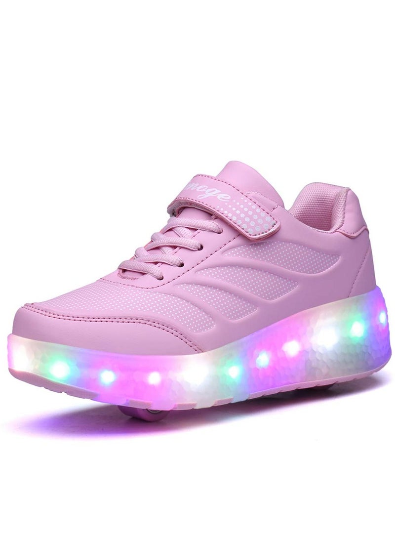 Loquat Roller Skates Shoes Light Shoes Girls Boys Double Roller Shoes Kids Outdoor Luminous Shoes for Kids - Pink - Image 2