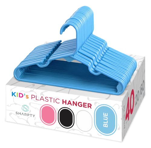 Sharpty Kids Plastic Hangers, Children's Hangers for Baby, Toddler, and Child Clothes - Everyday Standard Use - Ideal for Boys and Girls Closet, Clothing, Pants, Coats, and More - Blue, 40 Pack - Image 2