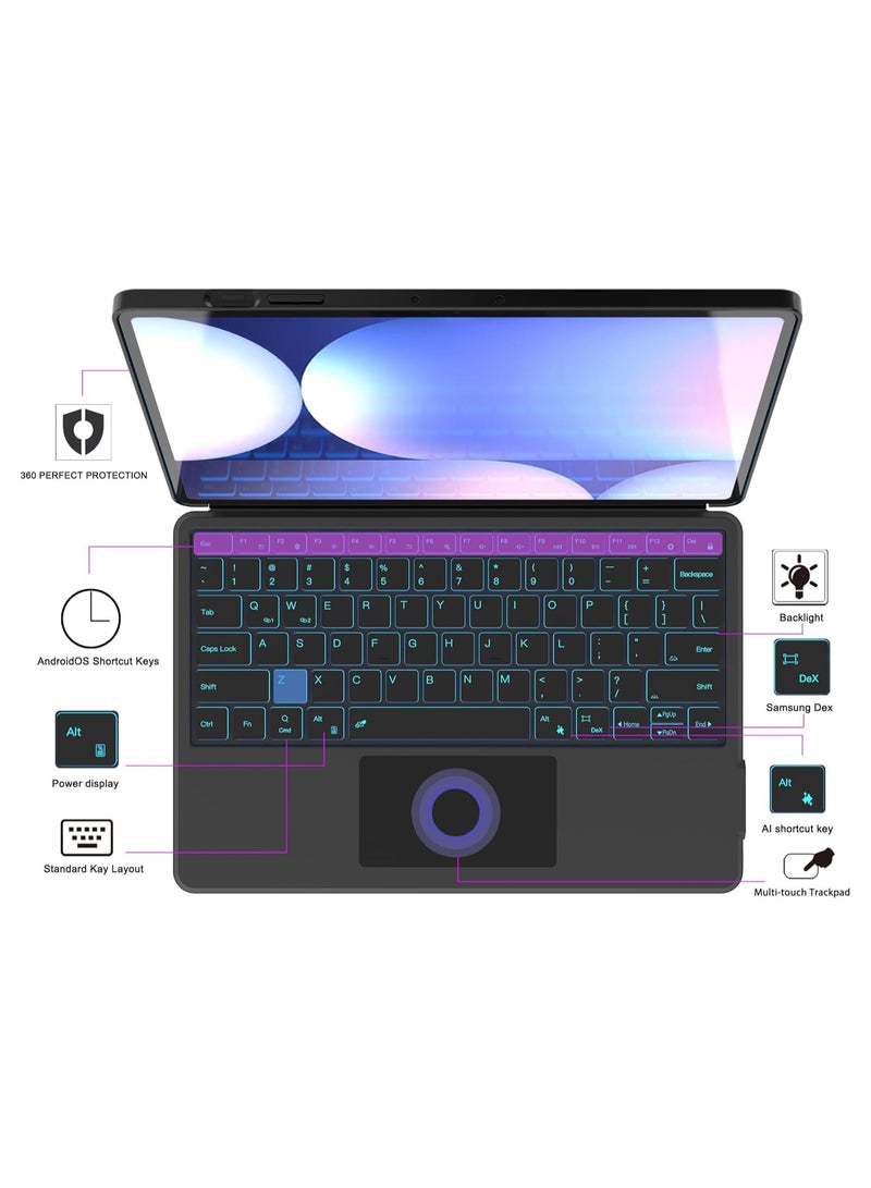 Keyboard Case for Samsung Galaxy Tab S10+/S9+/S9 FE+ Plus 12.4 Inch: One-button DEX mode, 7-color backlight, smart touchpad, ultra-thin case with S-PEN holder  - Image 2