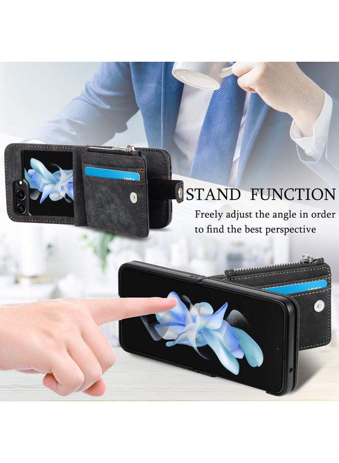 اس-توب جراب لهاتف Samsung Galaxy Z Flip6 5G جراب محفظة بسحاب من مادة البولي يوريثان بملمس الجلد - Image 3