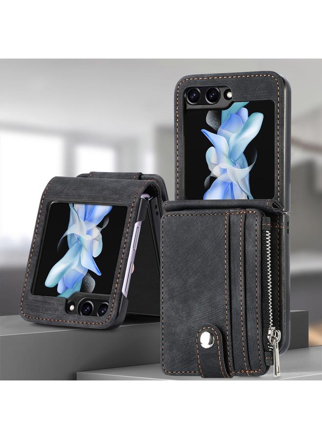 اس-توب جراب لهاتف Samsung Galaxy Z Flip6 5G جراب محفظة بسحاب من مادة البولي يوريثان بملمس الجلد - Image 4