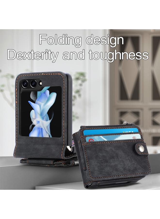 اس-توب جراب لهاتف Samsung Galaxy Z Flip6 5G جراب محفظة بسحاب من مادة البولي يوريثان بملمس الجلد - Image 5