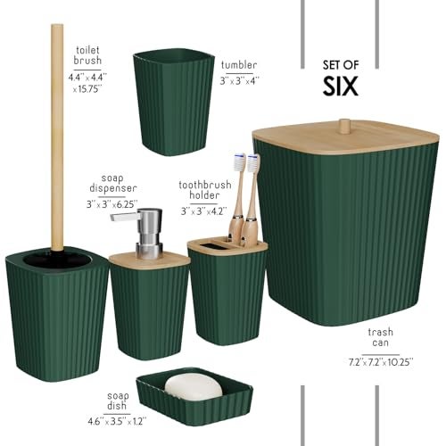 Clara Clark Bathroom Set Hunter Green Bathroom Accessories Set 6PC Bathroom Accessory Set Bathroom Sets with Toilet Brush Trash Can Soap Dispenser - Image 3
