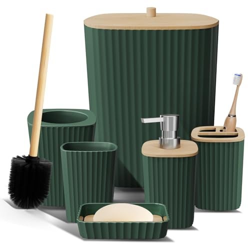 Clara Clark Bathroom Set Hunter Green Bathroom Accessories Set 6PC Bathroom Accessory Set Bathroom Sets with Toilet Brush Trash Can Soap Dispenser - Image 1
