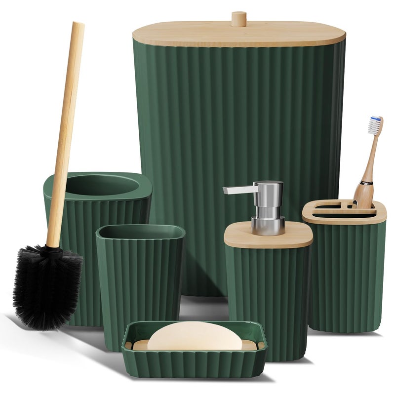 Clara Clark Bathroom Set Hunter Green Bathroom Accessories Set 6PC Bathroom Accessory Set Bathroom Sets with Toilet Brush Trash Can Soap Dispenser - Image 2