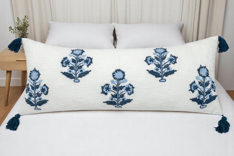YugTex Hand Embroidered Russell Motif Decorative Lumbar Accent Throw Pillow Cover - Pillowcase for Living Room Sofa, Couch, Bedroom - Chair Cushion Cover - 14x36 Inches - Image 5