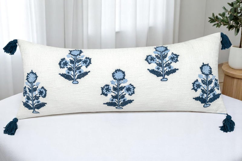 YugTex Hand Embroidered Russell Motif Decorative Lumbar Accent Throw Pillow Cover - Pillowcase for Living Room Sofa, Couch, Bedroom - Chair Cushion Cover - 14x36 Inches - Image 4