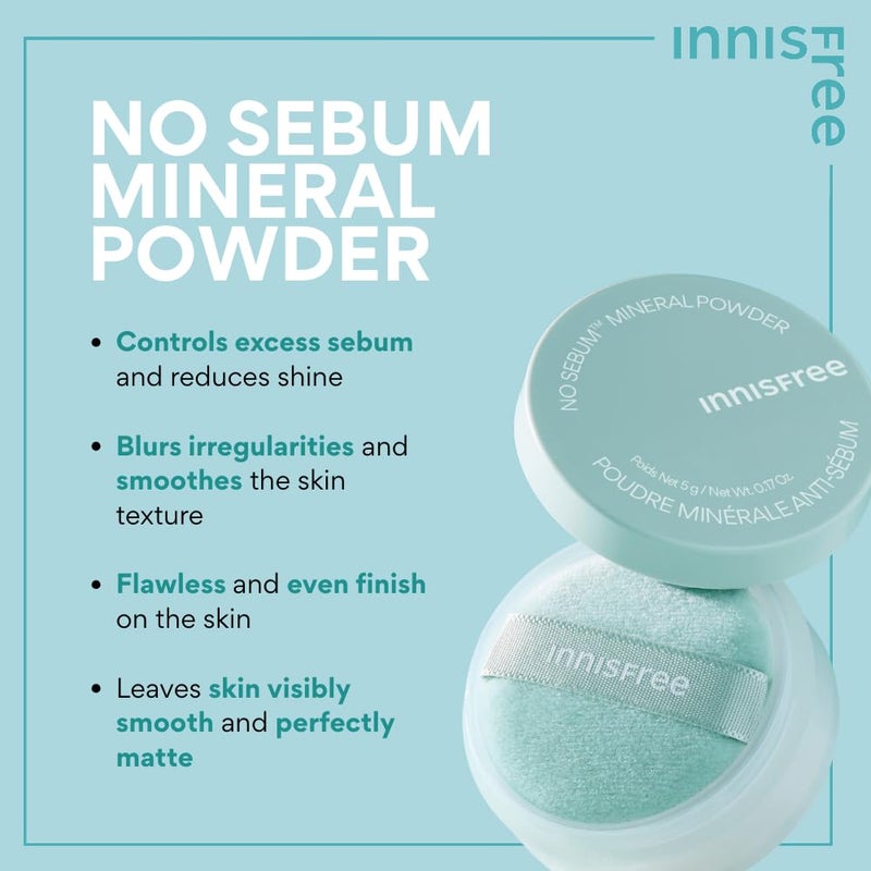 innisfree No Sebum Matte Mineral Powder, Korean Loose Setting Powder for Blurring, Shine Control, Fragrance-Free, Translucent - Image 5