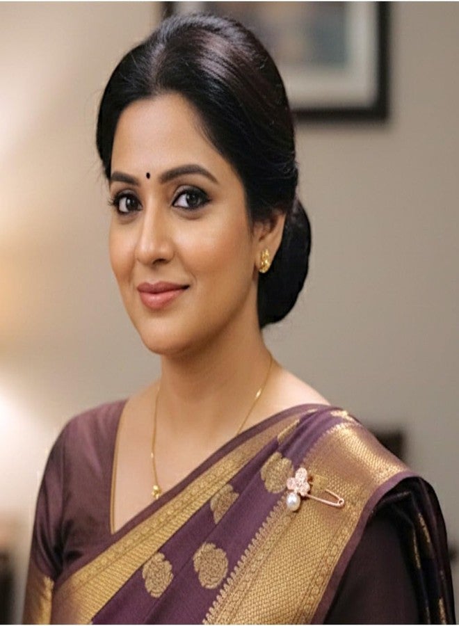 ACCESSHER Women & Girls Rose Gold-Plated Floral Pearl American Diamond Safety Pin Brooch, Decorative Saree and Hijab Pin, Elegant Saree Pleats, Pallu & Dupatta Accessory - Image 3