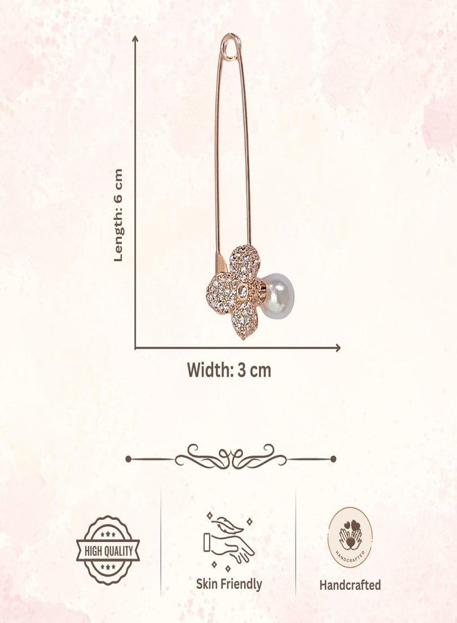 ACCESSHER Women & Girls Rose Gold-Plated Floral Pearl American Diamond Safety Pin Brooch, Decorative Saree and Hijab Pin, Elegant Saree Pleats, Pallu & Dupatta Accessory - Image 5