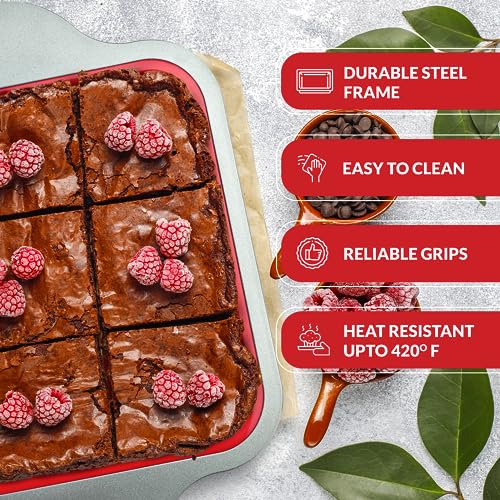 Boxiki Kitchen Non-Stick Silicone 8x8 Square Cake and Brownie Pan with Easy Grip Steel Frame Handles - Easy to Release, Oven & Dishwasher Safe - Image 2