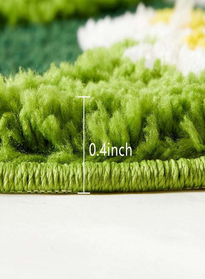 Ouyattle Cute Green Floral Bathroom Runner Rugs Extra Long Bath Mat 24''W x 52''L Non Slip Washable, Modern Chic Boho Aesthetic Trendy Funky Moss Throw Runner Rugs for Kitchen Bedroom Entryway - Image 4