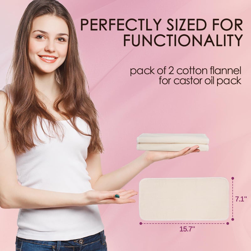 Glitz 2Pcs Organic Cotton Flannel for Castor Oil Pack Wrap, Unbleached Reusable Castor Oil Wrap Soothing Heat Compress for Liver, Abdomen, Joints and Other Areas, Soft and Highly Absorbent - Image 3