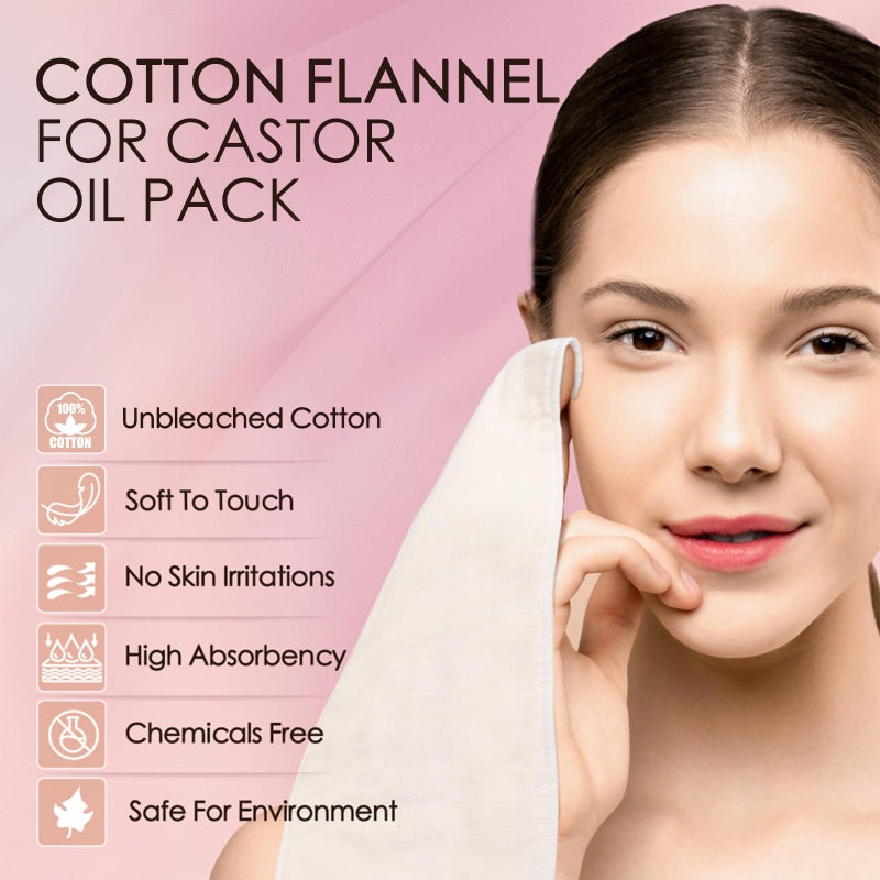 Glitz 2Pcs Organic Cotton Flannel for Castor Oil Pack Wrap, Unbleached Reusable Castor Oil Wrap Soothing Heat Compress for Liver, Abdomen, Joints and Other Areas, Soft and Highly Absorbent - Image 2