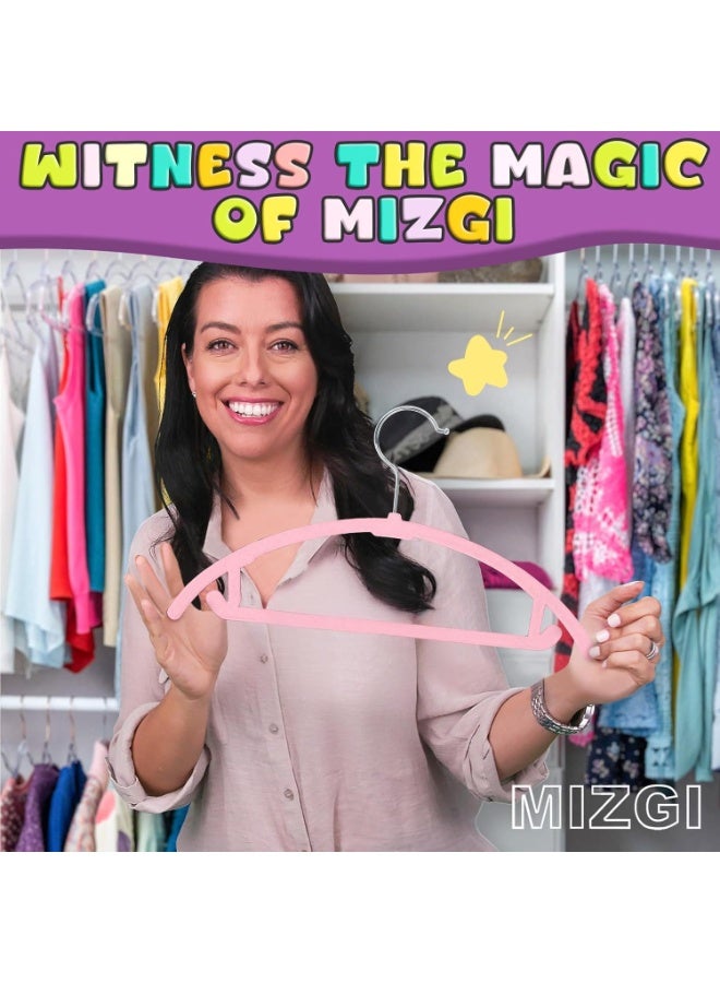 MIZGI علاقات أطفال ميسجي من المخمل 10 قطع، بدون نتوء على الكتف، علاقات للأطفال والرضع والأطفال الصغار، علاقات متينة موفرة للمساحة وغير قابلة للانزلاق للاستخدام اليومي في الخزانة (10، وردي) - Image 3