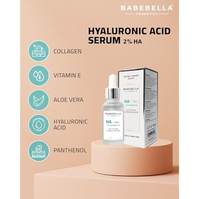 Babebella Cosmetics 2% Hyaluronic Acid Serum with Vitamin E, Collagen & Aloe Vera, Advanced Anti-Aging Face Serum for Fine Lines, Wrinkles, and Plumping, Moisturizing and Skin Repair, 30ml - Image 5
