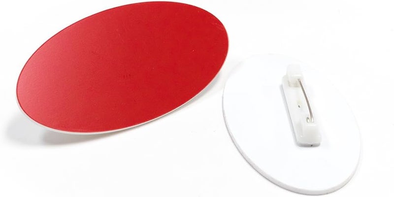 All Quality Oval Name Badge Blanks with Pin - 10 Pack (Red) - Image 1