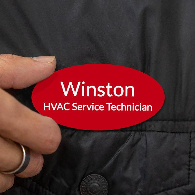 All Quality Oval Name Badge Blanks with Pin - 10 Pack (Red) - Image 2